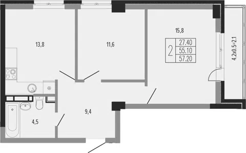 Планировка 2-к.кв