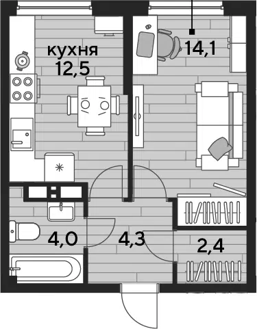 Планировка 1-к.кв