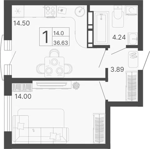 Планировка 1-к.кв