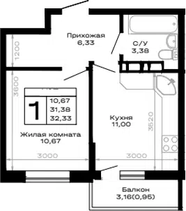 Планировка 1-к.кв