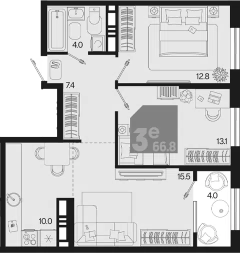 Планировка 3Е-к.кв