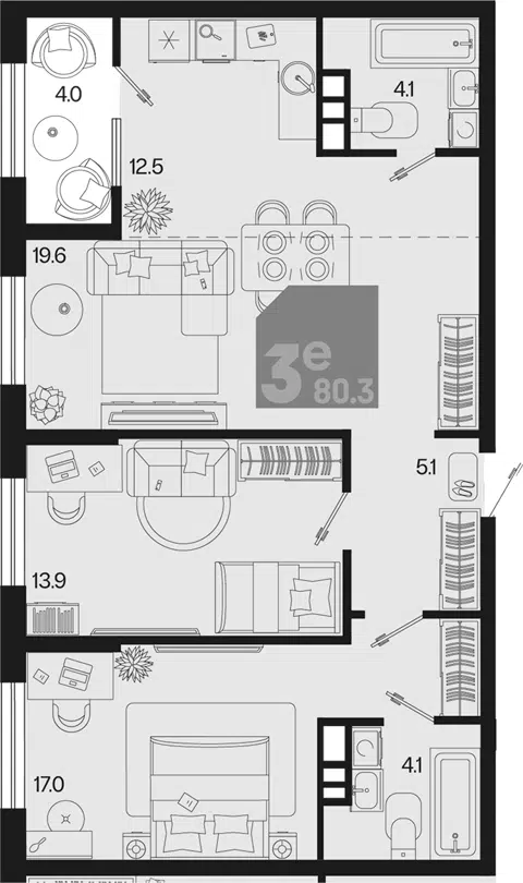 Планировка 3Е-к.кв
