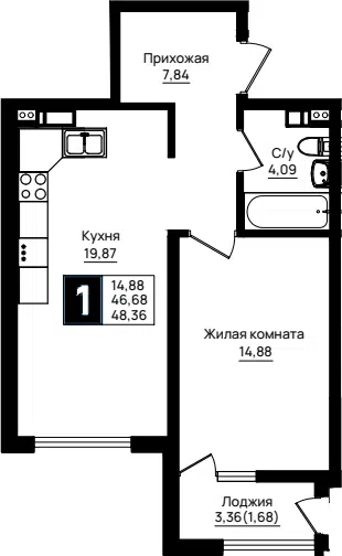 Планировка 1-к.кв