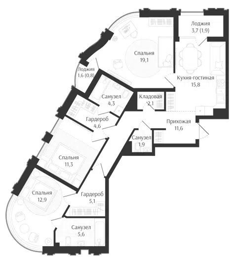Планировка 4Е-к.кв