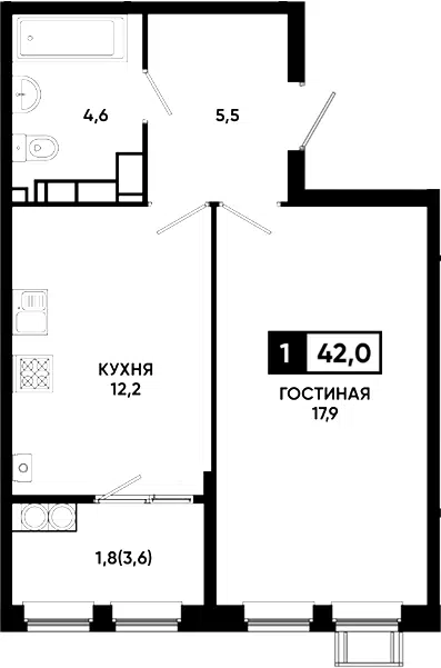 Планировка 1-к.кв