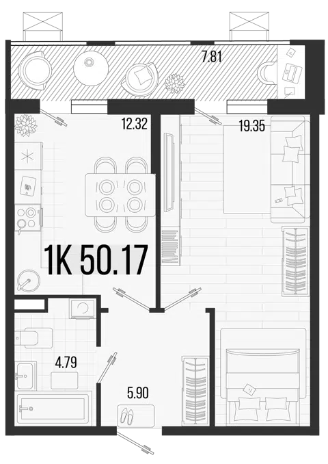 Планировка 1-к.кв