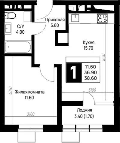 Планировка 1-к.кв