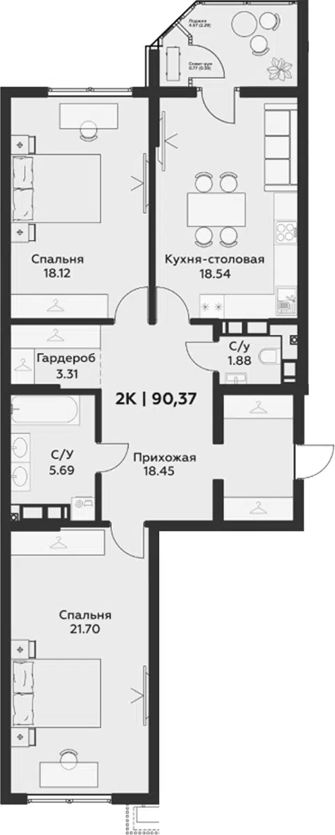Планировка 3Е-к.кв