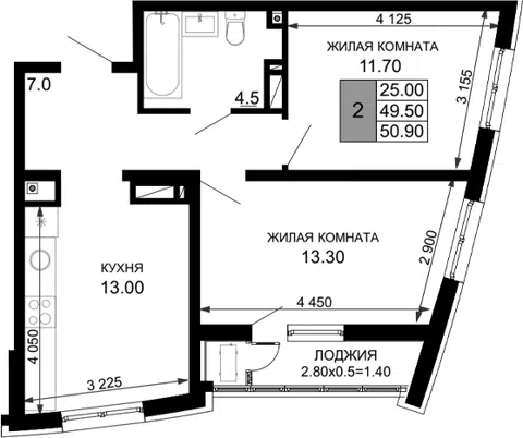 Планировка: 2-к.кв