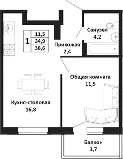 Планировка 2Е-к.кв
