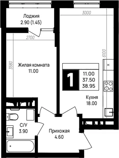 Планировка 1-к.кв