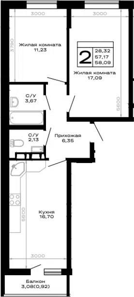 Планировка 2-к.кв