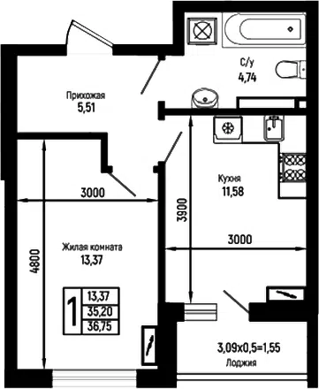 Планировка 1-к.кв