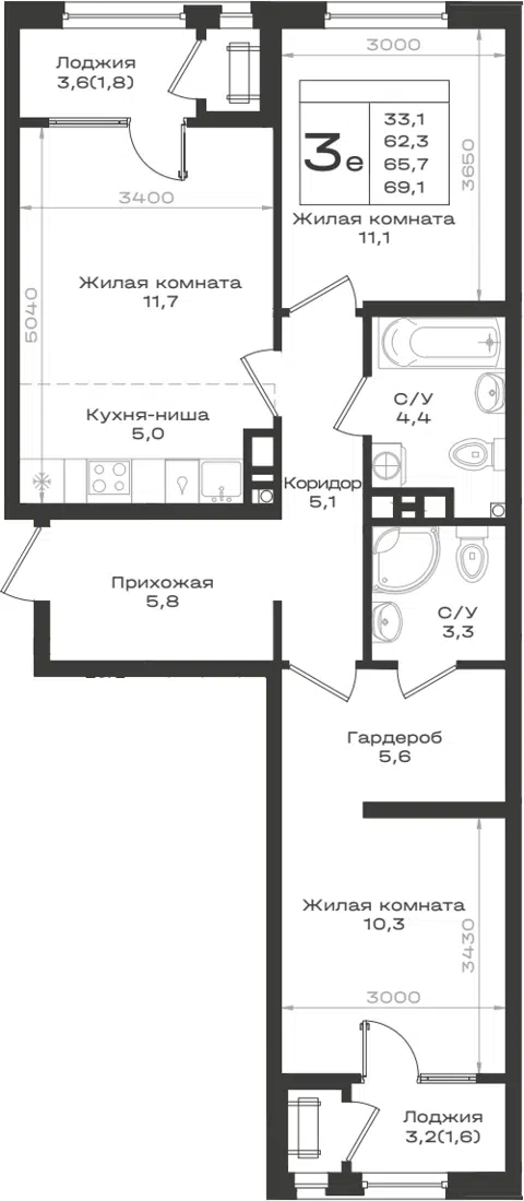 Планировка 3Е-к.кв