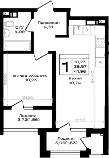 Планировка 1-к.кв