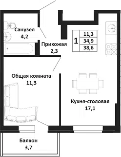 Планировка 2Е-к.кв