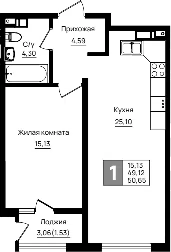 Планировка 1-к.кв