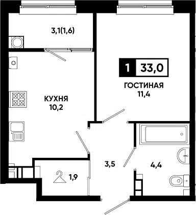 Планировка 1-к.кв