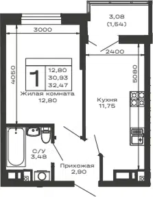 Планировка 1-к.кв