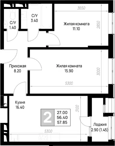 Планировка 2-к.кв