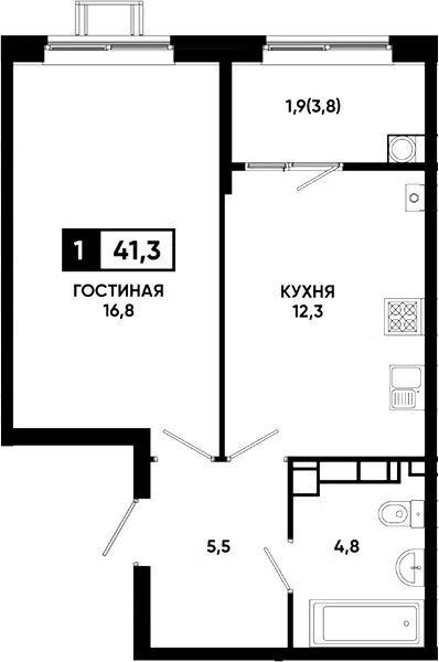 Планировка 1-к.кв
