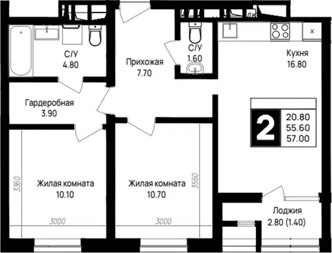 Планировка 2-к.кв
