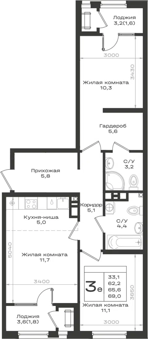 Планировка 3Е-к.кв