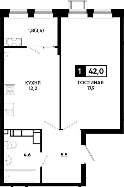 Планировка 1-к.кв