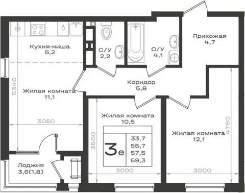 Планировка 3Е-к.кв