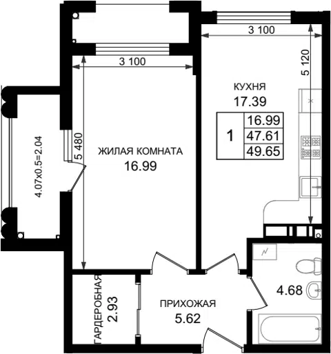 Планировка 1-к.кв