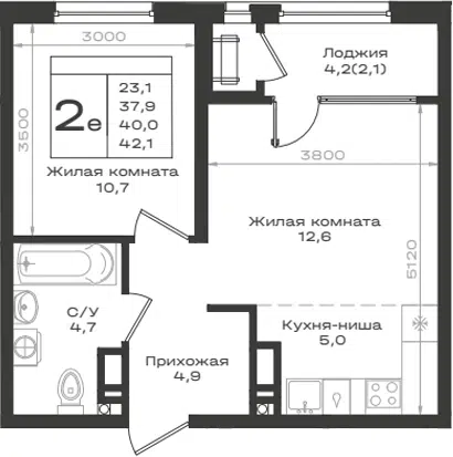 Планировка 2Е-к.кв