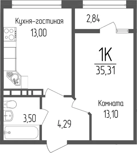 Планировка 1-к.кв