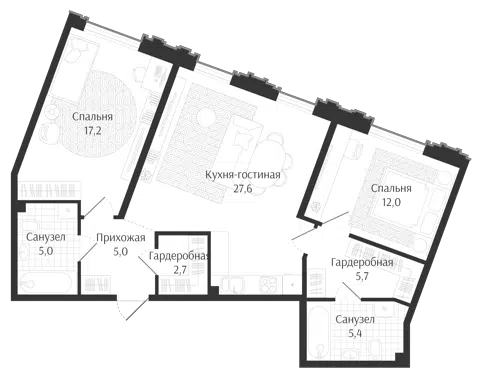 Планировка 3Е-к.кв