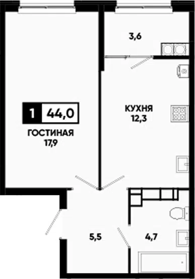 Планировка 1-к.кв