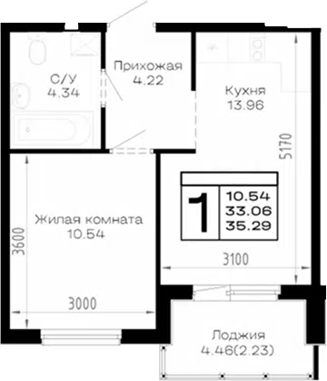 Планировка 1-к.кв
