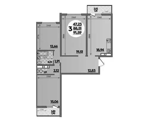 Планировка 3-к.кв