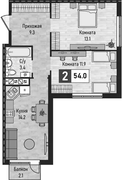 Планировка 2-к.кв