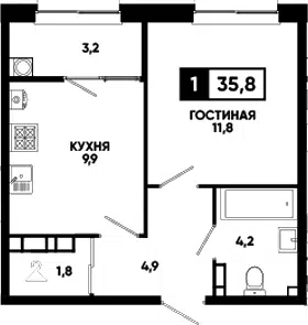 Планировка 1-к.кв