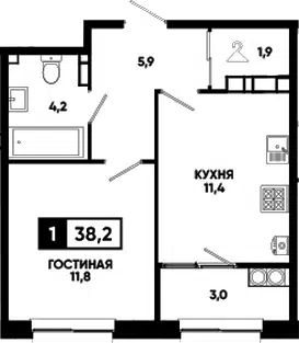 Планировка 1-к.кв