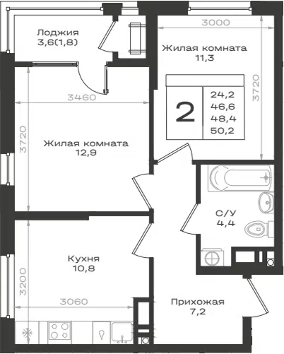 Планировка 2-к.кв