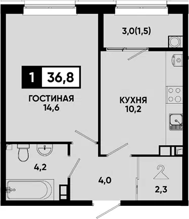Планировка 1-к.кв