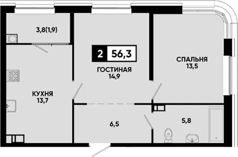 Планировка 2-к.кв