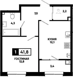 Планировка 1-к.кв