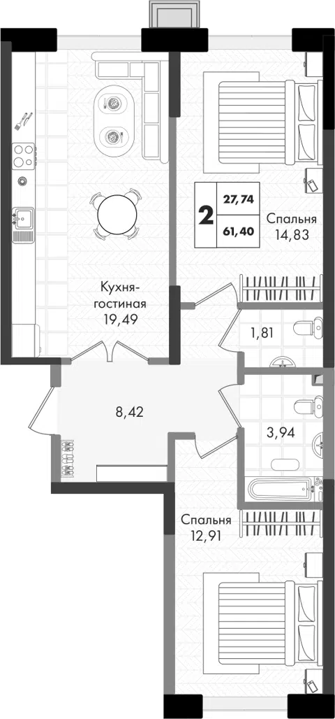 Планировка 3Е-к.кв