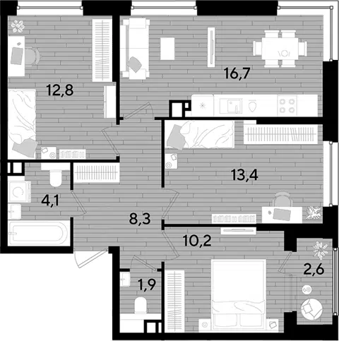 Планировка 3-к.кв