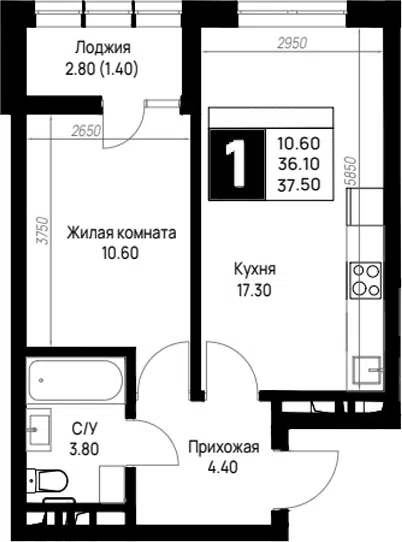 Планировка 1-к.кв