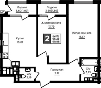 Планировка 2-к.кв