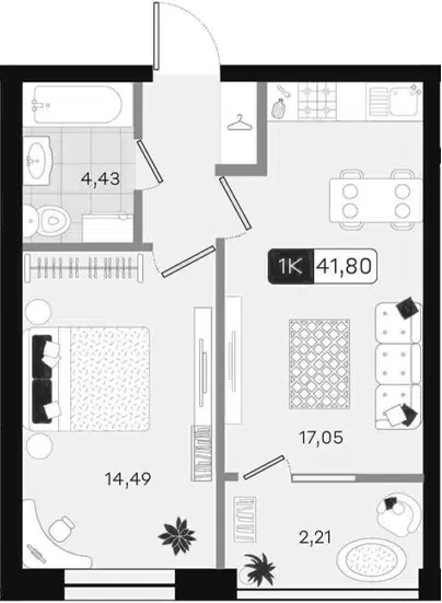 Планировка 1-к.кв